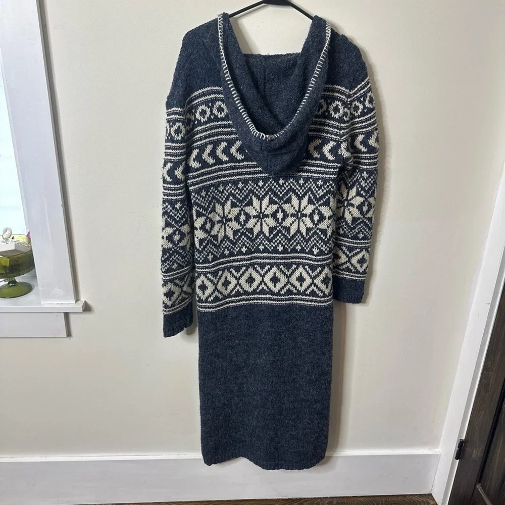 Navy and White Patterned Long Cardigan